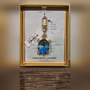 True to Form Gold Turtle Handbag Charm with Blue Crystal